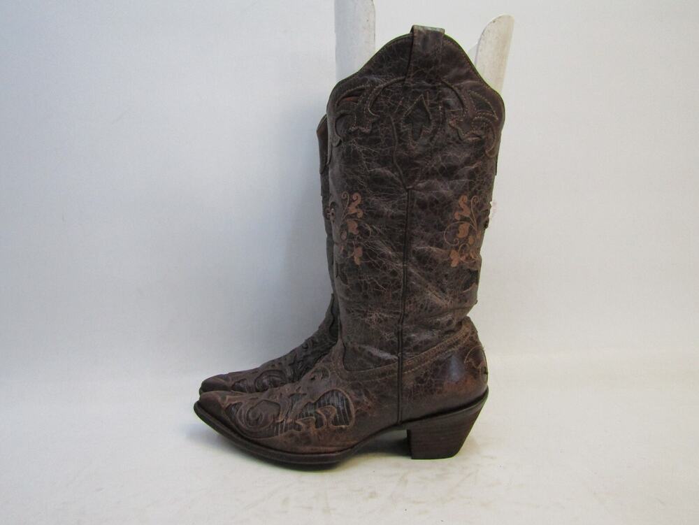 Corral Womens Size 8 M Brown Leather Inlay Western Cowboy Boots